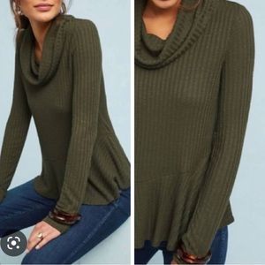 GUC Maeve by Anthropologie deep olive forest green cowlneck ribbed sweater sz S
